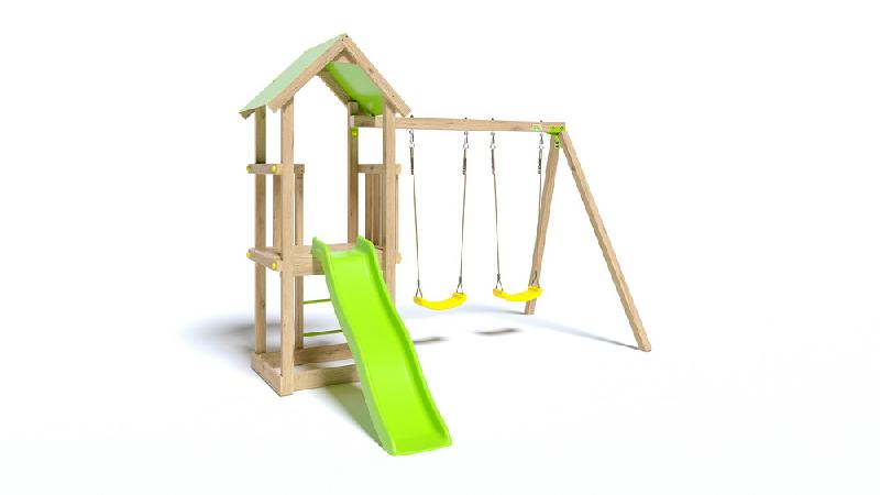Aire de jeux Easy-Xperience - plateforme 1,2 m, toboggan, 2 balançoires, bac à sable - fabrication française_0