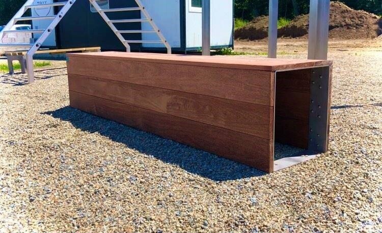 Banc d'extérieur en acier inoxydable et bois exotique - Référence MUB10_0