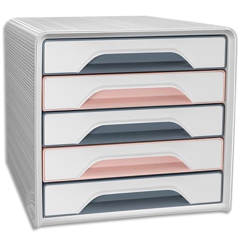 Cep - Module de classement Smoove Minéral 5 tiroirs - Dimensions 36x27x28,8 cm - Blanc/Rose/Gris_0