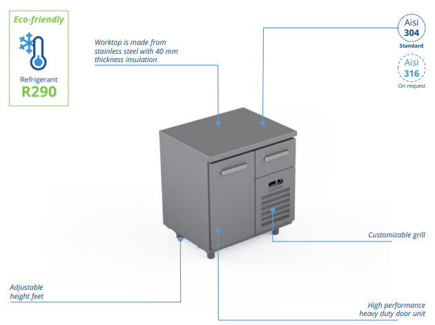 Comptoir réfrigéré en acier inoxydable - 800 × 660 × 900 mm - CST-80-10_0