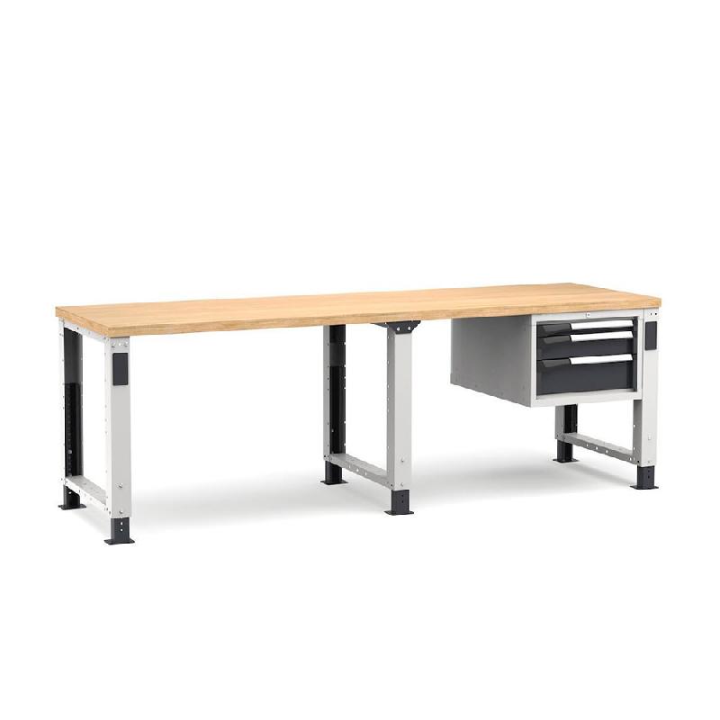 Établi plateau bois L.2500 mm avec pieds réglables et bloc 3  tiroirs NOVALP_0