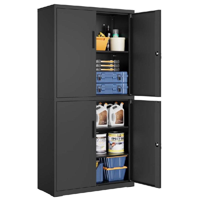 Helloshop26 - Armoire de garage à 5 étagères avec 4 portes armoire de bureau 40 x 80 x 180 cm 2 serrures étagères réglables en métal 12_0003981_0