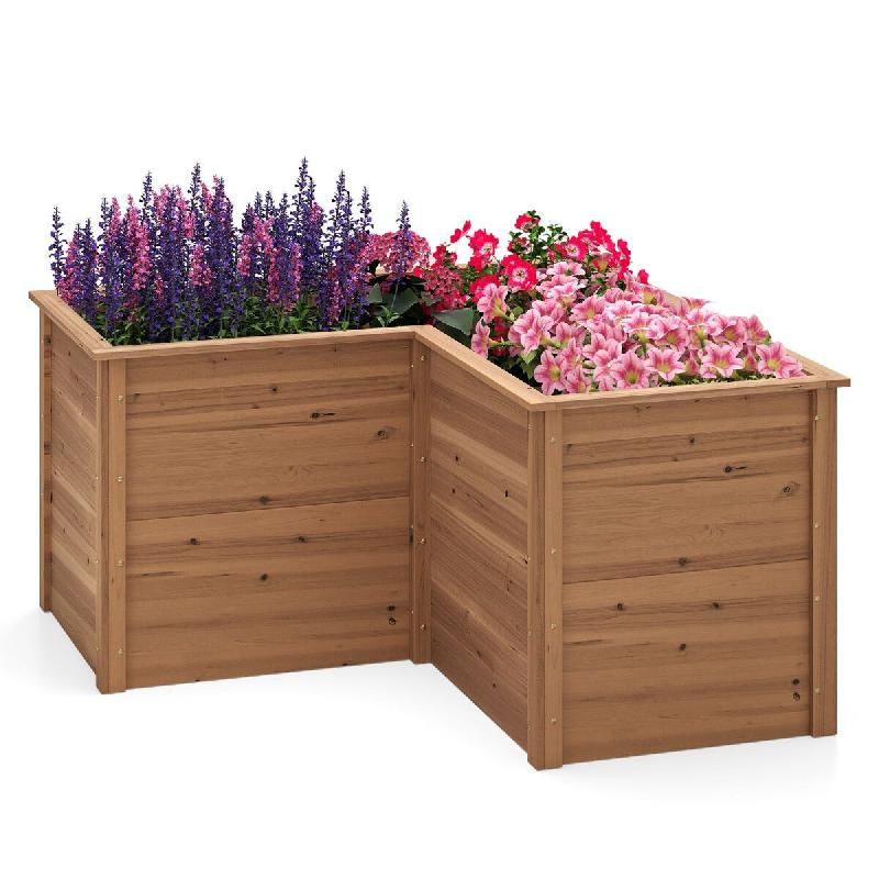 Helloshop26 - Carré potager jardinière en L 120 x 120 x 63 cm base ouverte pour drainage facile moderne en bois café 20_0011035 - vert Bois massif_0