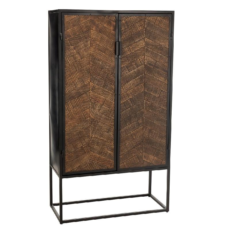 Meuble de rangement mural Jeno en métal et bois de manguier - Noir et marron - 2 portes avec compartiments ouverts_0