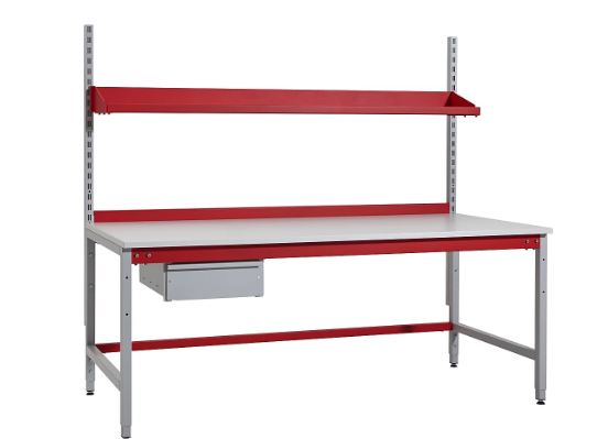 Poste d'emballage ergonomique avec rehausse, paroi arrière et tiroir - h x l x p 780 x 2000 x 900 mm - PROFI_0