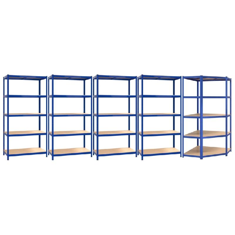 Vidaxl étagères à 5 niveaux 5 pcs bleu acier et bois d'ingénierie 3154225_0