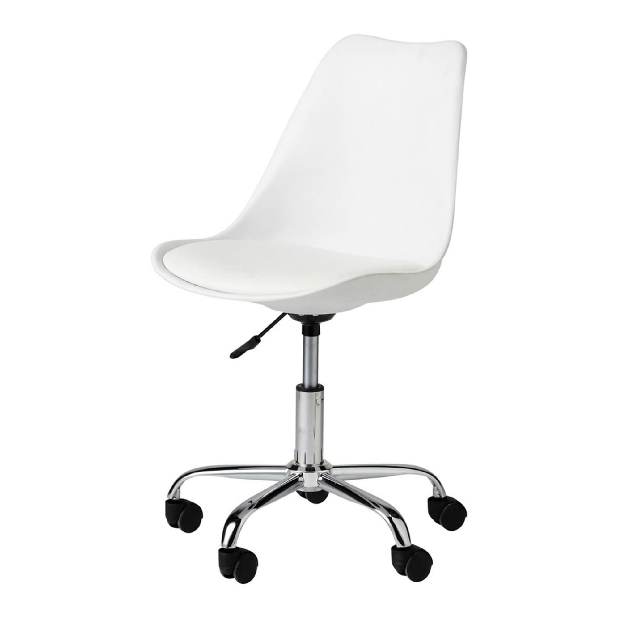 Chaise de bureau à roulettes blanche BRISTOL - H79 x L57 x PR57 cm - ajustable en hauteur_0