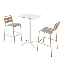 Oviala Business Ensemble table haute stratifié  terrazzo et 2 chaises taupe - gris 110548_0