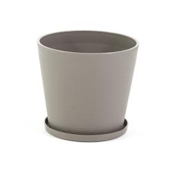 RATTATAN Pot rond Ø38cm en polypropylène avec fibre de verre, soucoupe assortie, léger, résistant, pour intérieur et extérieur LILIUM (1 pièce,_0