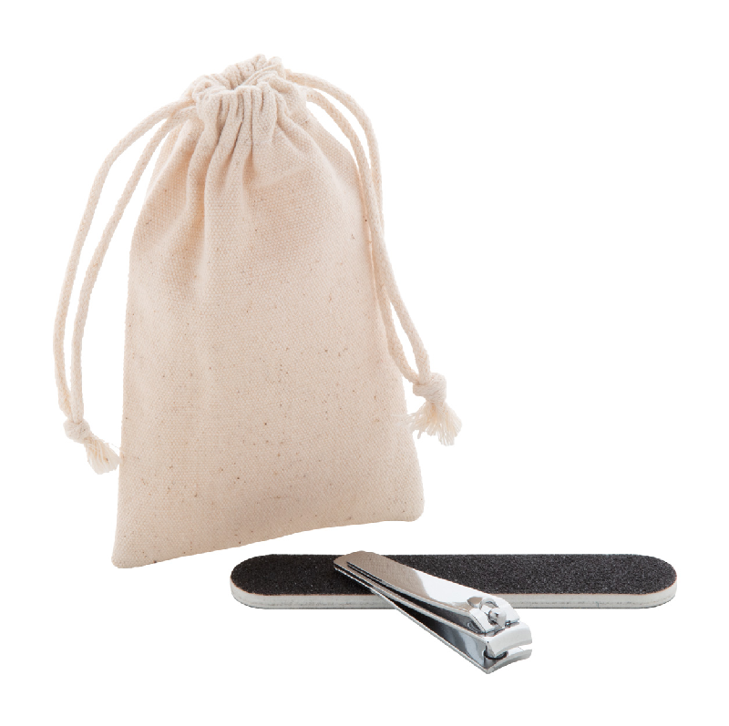 Set manucure - pochette en coton avec lime à ongles et coupe-ongles - couleur naturelle_0