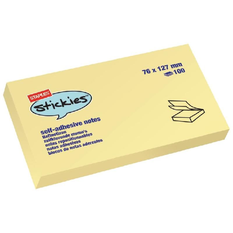 STAPLES BLOC DE NOTES ADHÉSIVES - 127 X 76 MM - COULEUR : JAUNE (PRIX À L'UNITÉ)