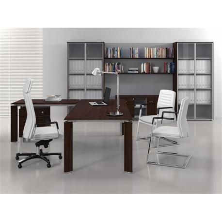 Bureau de direction 4 pieds avec passage de câble - FILL EVO - Plateau en bois ou verre, L 200 ou L 218 cm - Fabricant LAS_0