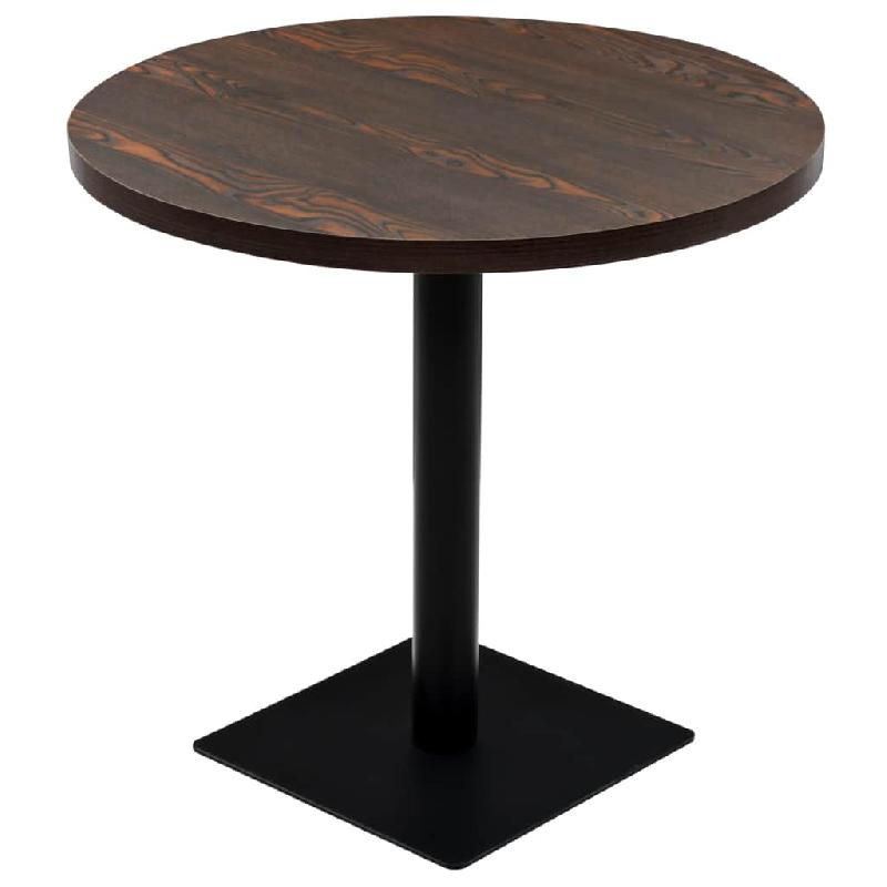 TABLE HAUTE MANGE DEBOUT BAR BISTROT MDF ET ACIER ROND 80 CM FRÊNE FONCÉ MARRON 0902112_0