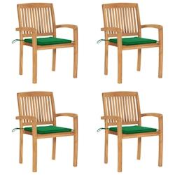 VidaXL Chaises De Jardin Empilables Avec Coussins Lot De 4 Teck Solide - vert 3073215_0