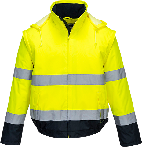 Blouson HV 2-en-1 doublé polaire jaune marine C464, XXL - manches démontables - bandes réfléchissantes - capuche détachable_0