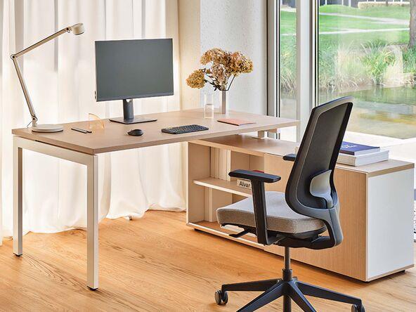 Bureau droit professionnel Solar - Bureau individuel sur crédence en bois - Plateau 160 ou 180 cm_0