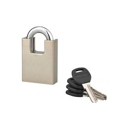 Cadenas à clé Quadra, chantier, 50mm, anse protégée acier cémenté nickelé, 4 clés réversibles - Serrurerie de Picardie - gris 3150268955226_0