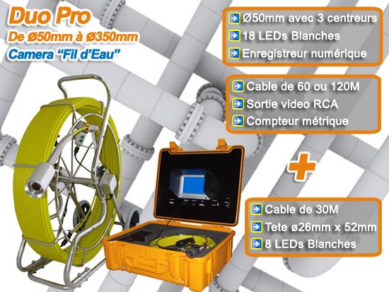 Caméra d'inspection sur dévidoir Duo Pro - ø50 à ø350mm - écran LCD 7