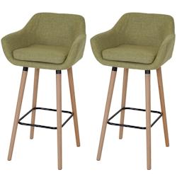 Décoshop26 - Lot de 2 tabourets de bar chaise de bar comptoir avec repose-pieds en tissu vert clair 04_0000169 - 3000252118987_0