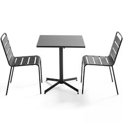 Oviala Business Ensemble table de terrasse carrée et 2 chaises métal gris - Oviala - gris acier 106878_0