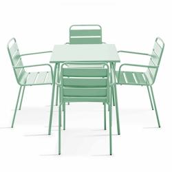 Oviala Business Ensemble table de terrasse carrée et 4 fauteuils acier vert sauge - Oviala - vert acier 109186_0