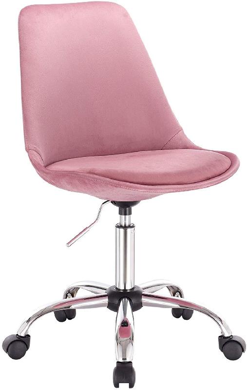 Fauteuil de bureau - chaise en velours rose 19_0000488 - hauteur réglable et base en acier chromé_0
