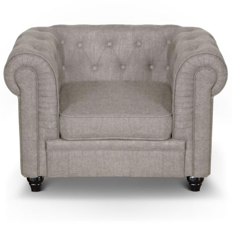 Fauteuil design lin Chesterfield 110cm beige - Paris Prix - Style cosy & élégant_0