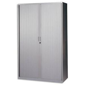Armoire haute métal monobloc MT International - Corps et rideaux silver, 4 tablettes, dim. 120x198x43 cm_0