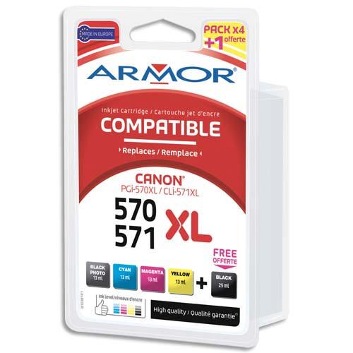 Pack 5 cartouches d'encre remanufacturées Armor OWA Canon PGI-570XL/CLI-571XL - Haute capacité - Noir, Black Photo, Cyan, Magenta, Jaune_0