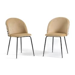 RATTATAN Lot de 2 chaises en velours décoratif d’intérieur, pieds en métal, design élégant pour cuisine, salle à manger, restaurant – Sara _0