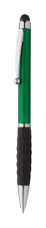 Stylo à bille en plastique - stylet avec grip caoutchouc - encre bleue - couleur vert_0
