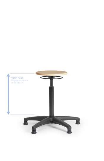 Tabouret assise bois - Réf : TABBOISPRCVHP - réglage circulaire, vérin haut, patins_0