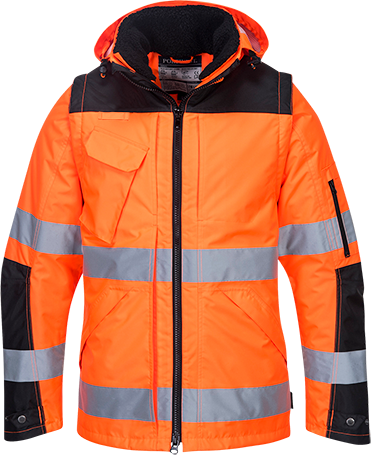 Blouson 3-en-1 Pro Hi-Vis orange noir C469, M - Capuche amovible, bandes réfléchissantes, 9 poches, manches amovibles_0