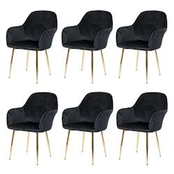 Décoshop26 - Lot de 6 chaises de salle à manger design rétro assise et dossier arrondis en velours noir pieds dorés 04_0000826 - noir 3000066932694_0