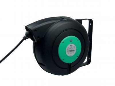 Enrouleur électrique à rappel automatique à ressort P812 - 20m - câble H05VV-F 4G2,5 mm² - carter noir/vert - usage horizontal et vertical_0