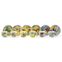 Excelsa lot de 6 tasses à café avec des soucoupes Fiori Frida porcelaine 8x5x6 cm multicolore - multicolore porcelaine 64919_0