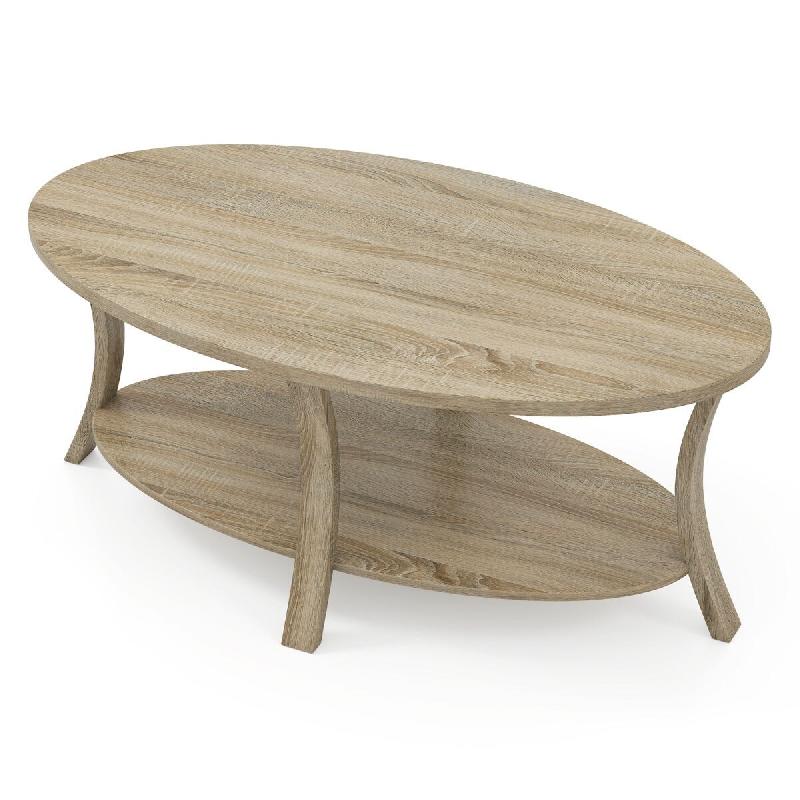 Helloshop26 - Table basse ovale 111 x 60,5 x 47 cm avec étagère de rangement design rustique en bois d'hévéa chêne 20_0013792 - 3000227931108_0