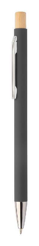 Stylo à bille en aluminium recyclé - finition caoutchoutée, bouton bambou, détails chromés - spécial gravure laser miroir_0