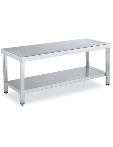 Tables de travail inox centrale de faible hauteur avec étagère P 700 mm | Distform longueur 2000 mm - 8445842027969_0