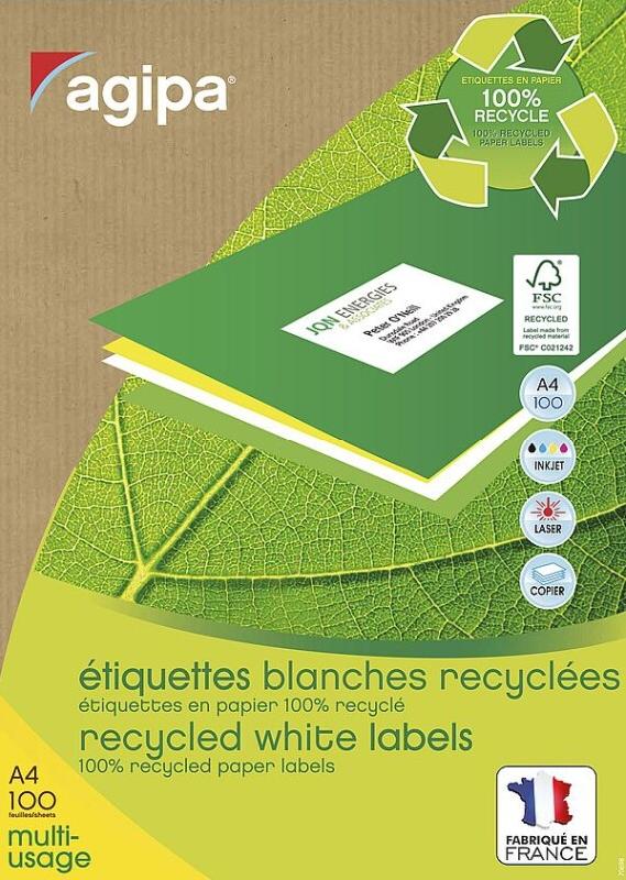 1200 étiquettes papier recyclé, format 105 x 48 mm (100 feuilles A4 / cdt) - 3270241027945_0