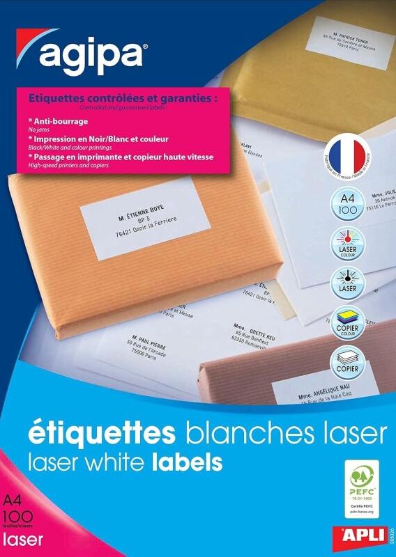 1600 étiquettes blanches laser rapide, format 105 x 35 mm (100 feuilles A4 / cdt) - 3270241190717_0