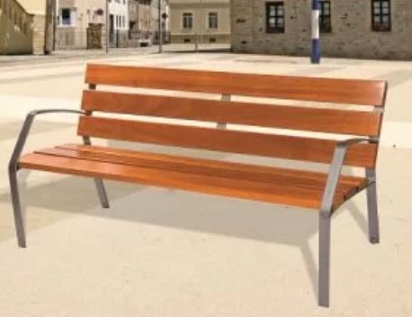 Banc public Modo-08 - 6 lames en bois exotique 180 cm - Piètement en fonte ductile_0