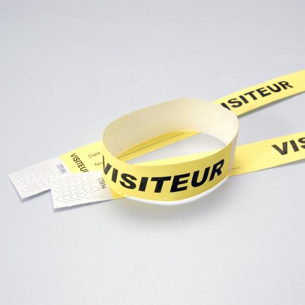 Bracelet visiteur Tyvek 25mm - jaune (116 C) avec numérotation et fixation adhésive sécuritaire_0