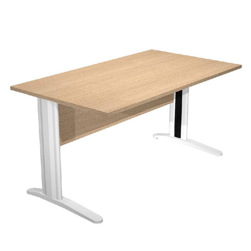 BUREAU DROIT PRONTO PRESTIGE - L.140 X P.80 CM - PLATEAU CHENE - PIEDS L BLANCS