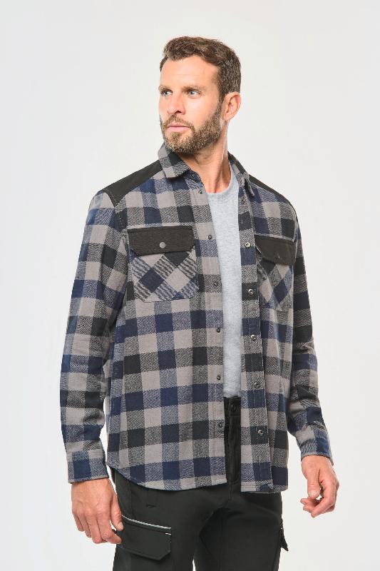 Chemise à carreaux homme - WK520 - 100% coton avec poches poitrine et empiècements noirs_0