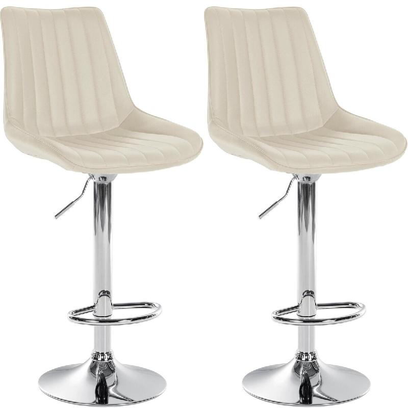 Décoshop26 - Lot de 2 tabourets de bar réglable en hauteur pivotant à 360° assise en similicuir crème couture verticale pied métal 10_0006778 -_0