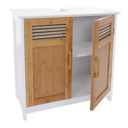 Décoshop26 - Meuble vasque meuble de salle de bain avec portes et étagère 60x60x30cm blanc et bambou 04_0001487 - blanc 3000583132690_0