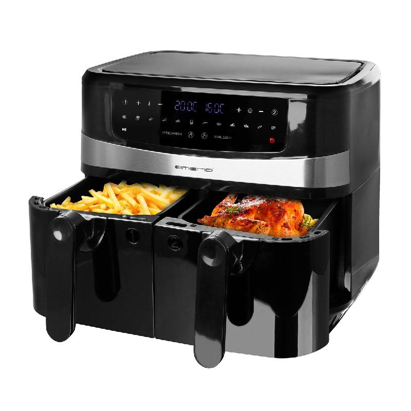 Emerio Double Air Fryer XXL 2400W – 10L – Thermostat 50°C à 200°C – 9 programmes de cuisson – AF-126672.4 – Noir - noir plastique 7333282033484_0
