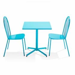 Oviala Business Ensemble table carrée de terrasse inclinable et 2 chaises bistrot bleu - Oviala - bleu acier 109480_0