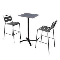 Oviala Business Ensemble table haute stratifié gris et 2 chaises hautes gris - Oviala - gris métal 110536_0